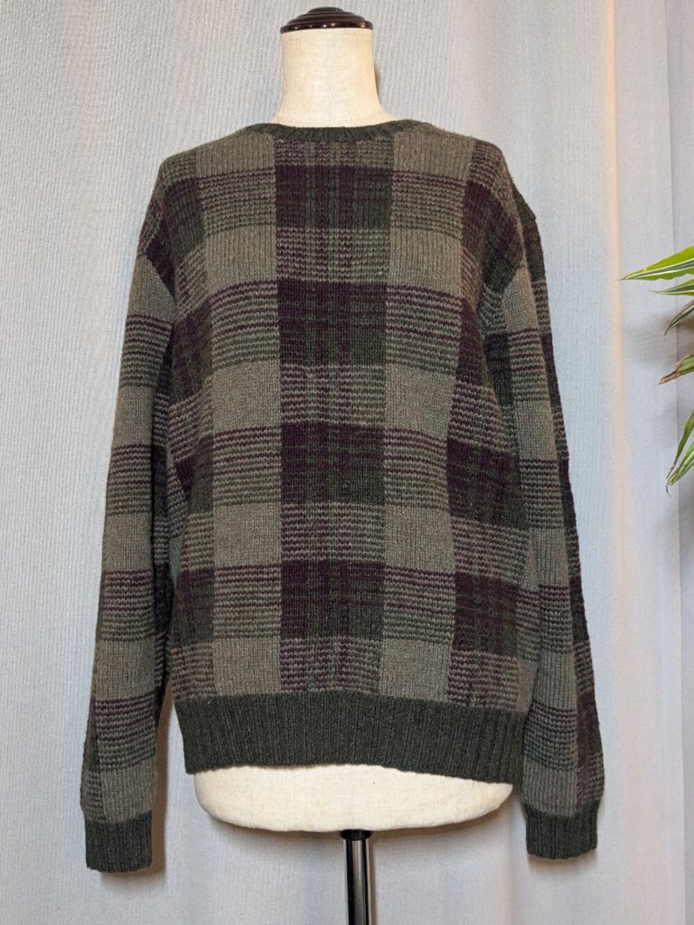 Vintage Polo by Ralph Lauren 100% Wool Sweater Hand Knit Crew Plaid Medium